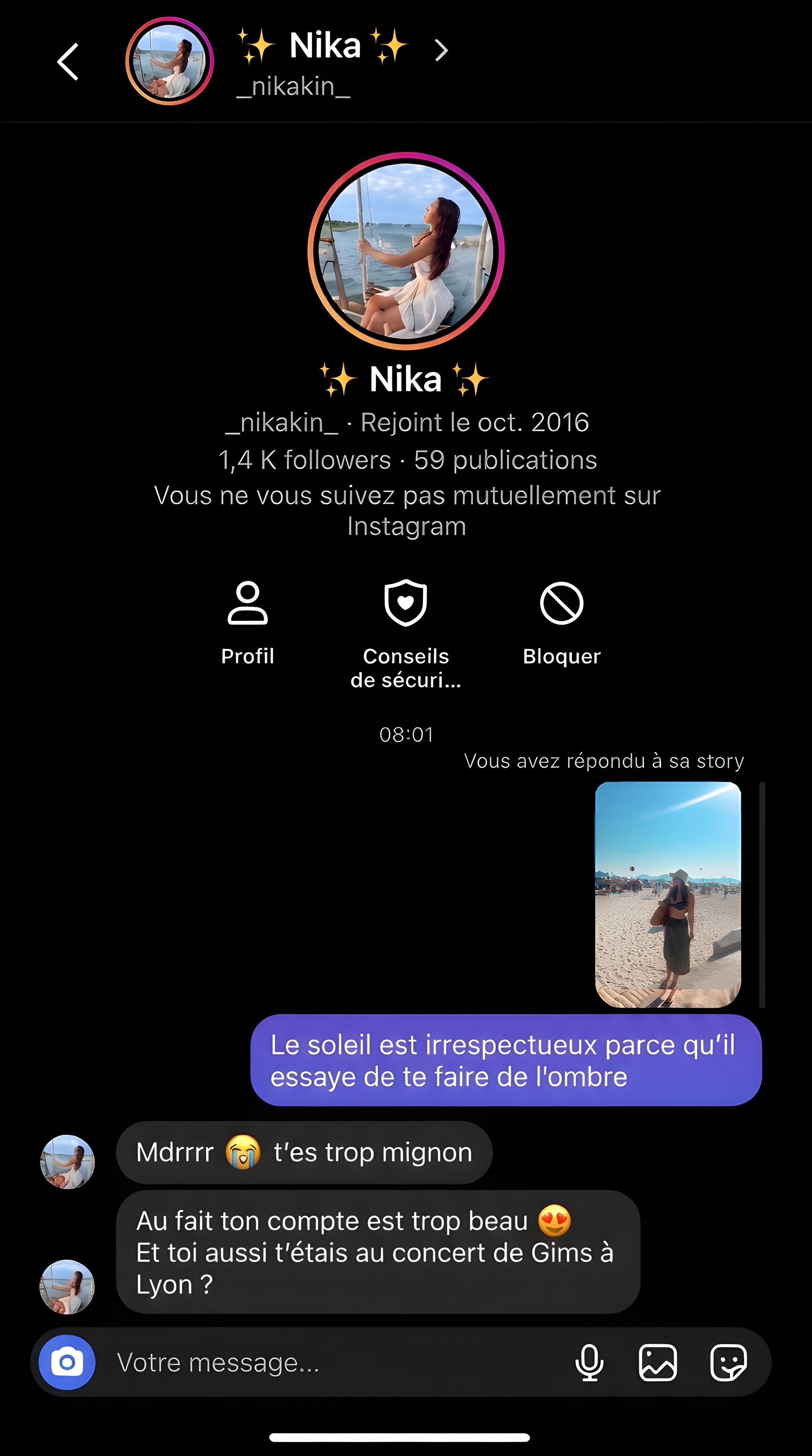 DM Instagram : la même approche, elle répond et relance elle-même